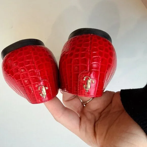 Jimmy Choo Mirele Red Croc-Embossed Leather Flats Women’s Size 38.5 - Picture 9 of 9